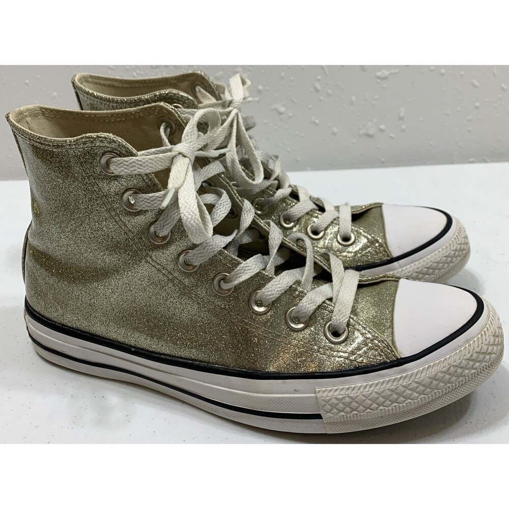 Converse Chuck Taylor All Star Hi Top Sneakers Shoes Womens 8.5 Sparkly Gold